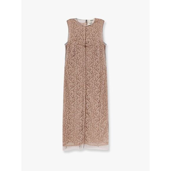 Fendi Women Midi Floral Lace And Tulle Dress